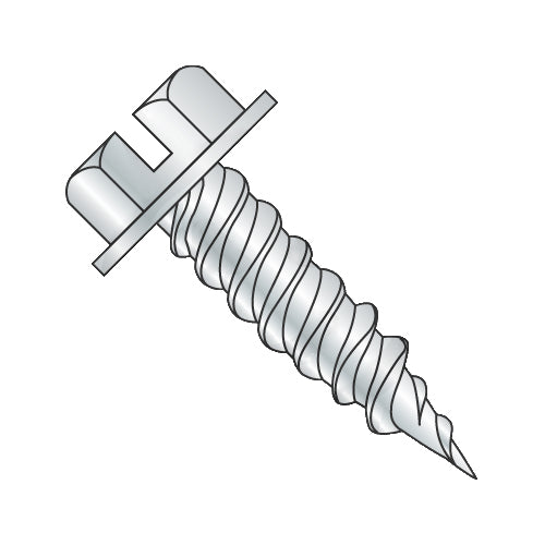 10-12 x 2 Slot Hex Washer Self Piercing 5/16 Across Flats Full Thread Zinc Needle Point-Bolt Demon