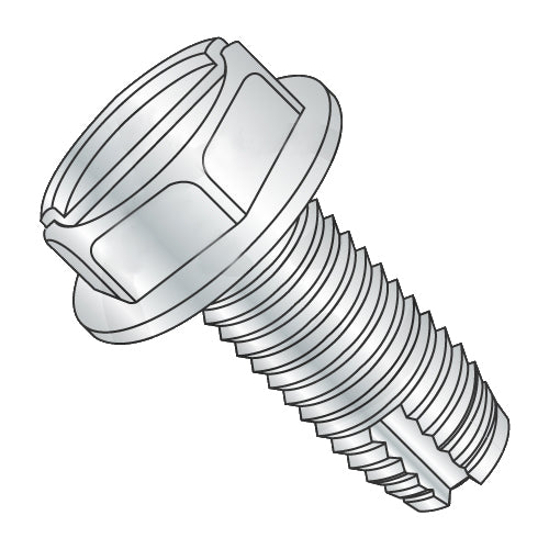 1/4-20 x 5/8 Slotted Indented Hex Washer Thread Cutting Screw Type 1 Fully Threaded Zinc-Bolt Demon