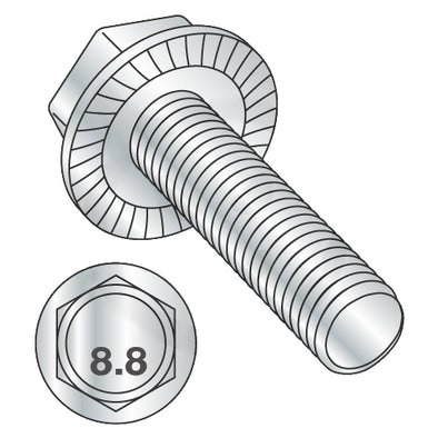 M5-0.8 x 10 Metric DIN 6921 Class 8.8 Indent Hex Flanged Washer Serrated Screw Full Thd Zinc-Bolt Demon