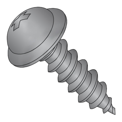 8-15 x 1 Phillips Round Washer Self Tapping Screw Type A Fully Threaded Black Zinc-Bolt Demon