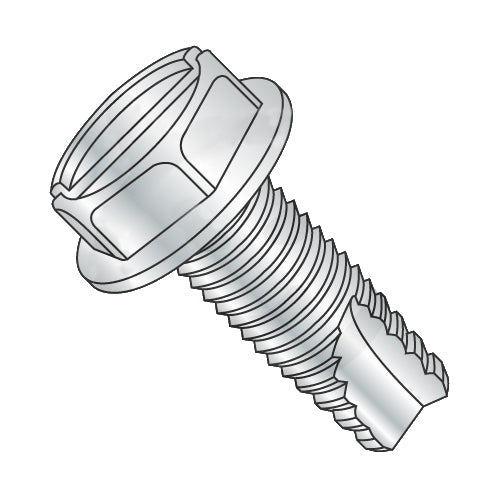 10-24 x 3/8 Slotted Indented Hex Washer Thread Cutting Screw Type 23 Fully Threaded Zinc-Bolt Demon