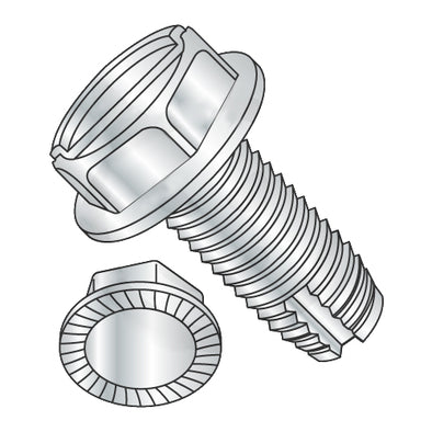 1/4-20 x 1/2 Slot Indent Hex Washer Serrated Thread Cutting Screw Type 1 Full Thread Zinc-Bolt Demon