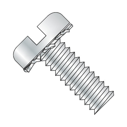 8-32 x 1/2 Slotted Pan External Sems Machine Screw Fully Threaded Zinc-Bolt Demon