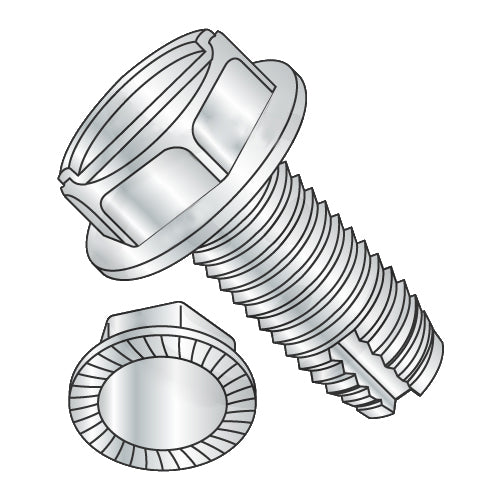 10-24 x 3/8 Slot Indent Hex Washer Serrated Thread Cutting Screw Type 1 Full Thread Zinc-Bolt Demon