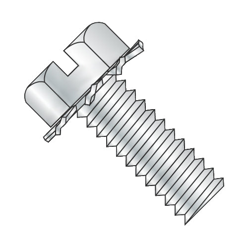 8-32 x 3/8 Slotted Hex Head External Sems Machine Screw Fully Threaded Zinc-Bolt Demon