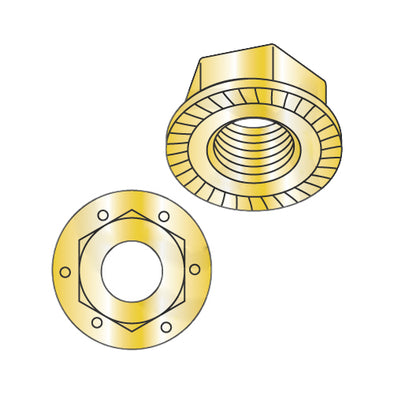 1/2-13 Serrated Flange Hex Lock Nuts Grade 8 Zinc Yellow-Bolt Demon