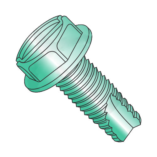 10-24 x 3/8 Slotted Indented Hex Washer Thread Cutting Screw Type 23 Fully Threaded Zn Grn-Bolt Demon